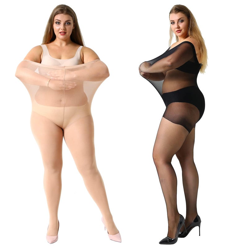 MANZI جوارب نسائية مانزي 2 زوج بحجم زائد تحكم علوي فائقة النعومة مقاس XXL - Image 1